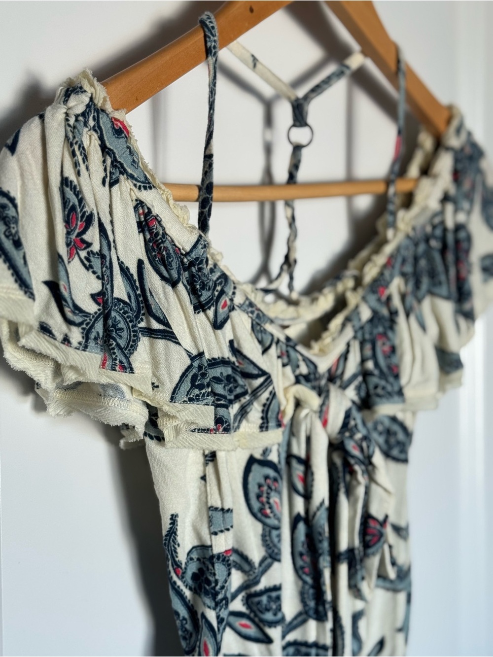Free People Cream Floral Off-Shoulder Tie-Front Camisole